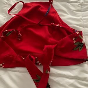 Red floral skort crop set